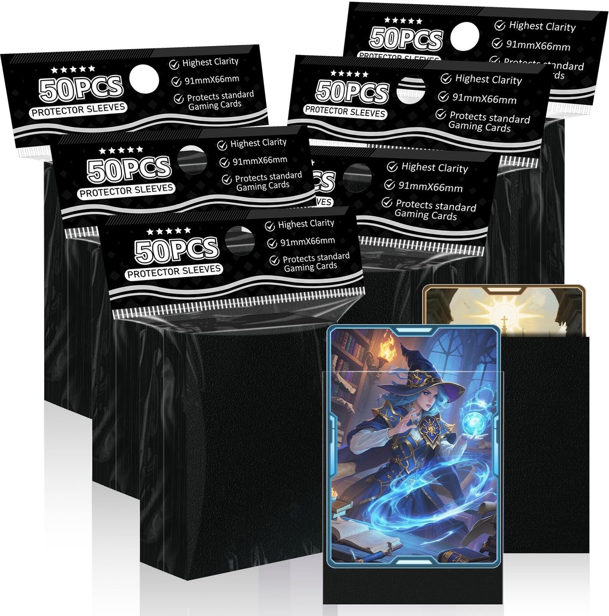 Solidchoice - 300 Stuks Zwarte Kaartbeschermers voor Trading Cards