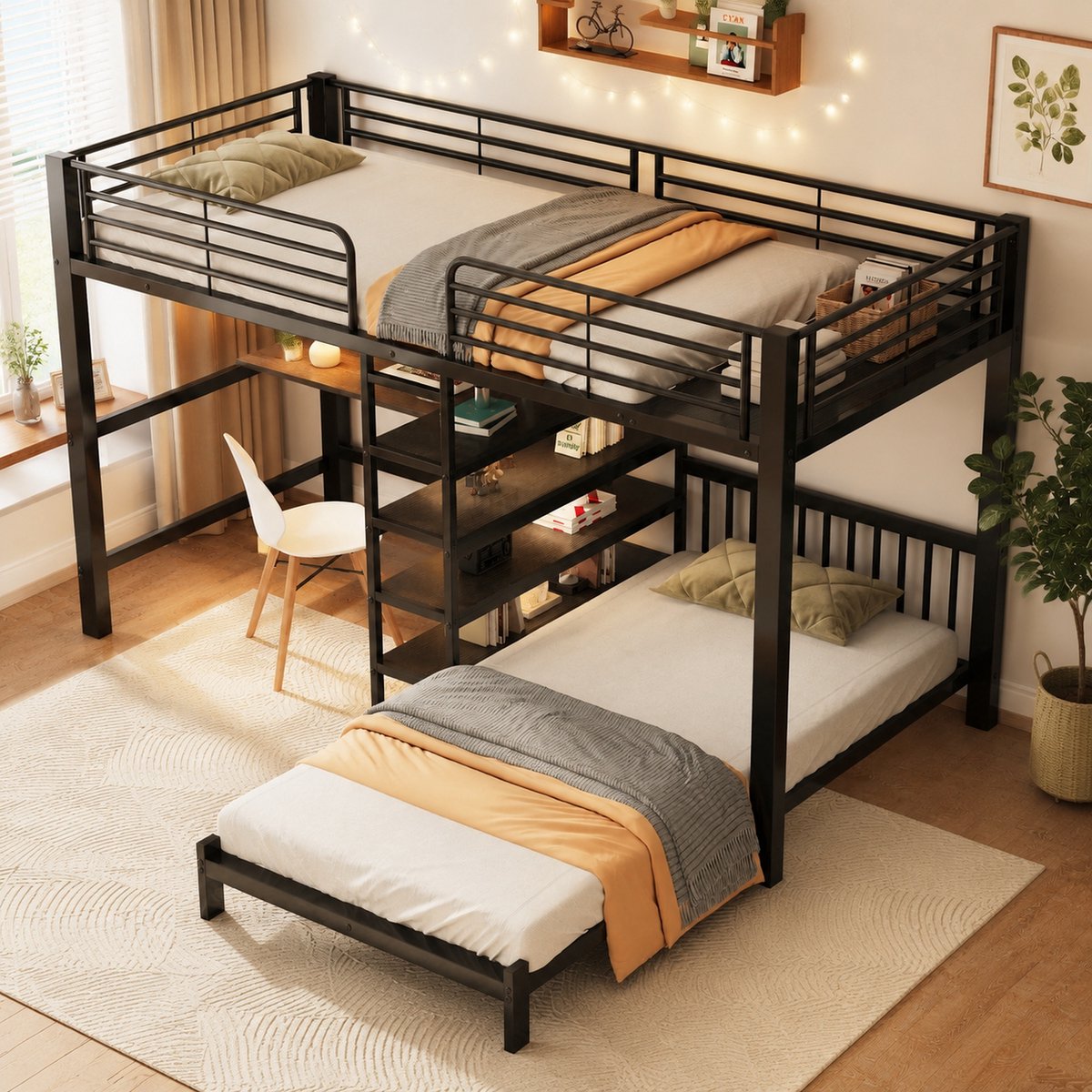 Kinderbed, Stapelbed 90X200 cm Wit, Houten Stapelbed Met 2 Lades, Open Plank En Ladder, Ruimtebesparend Stapelbed Voor 2 Kinderen