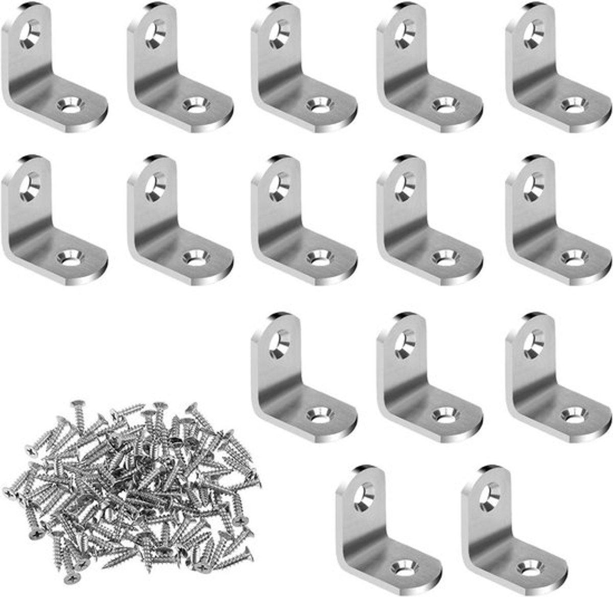 15 Pack Hoekbeugels van RVS, 20mmx20mmx2mm L-vormige Beugels met 30 Schroeven voor Stevige Verbindingen