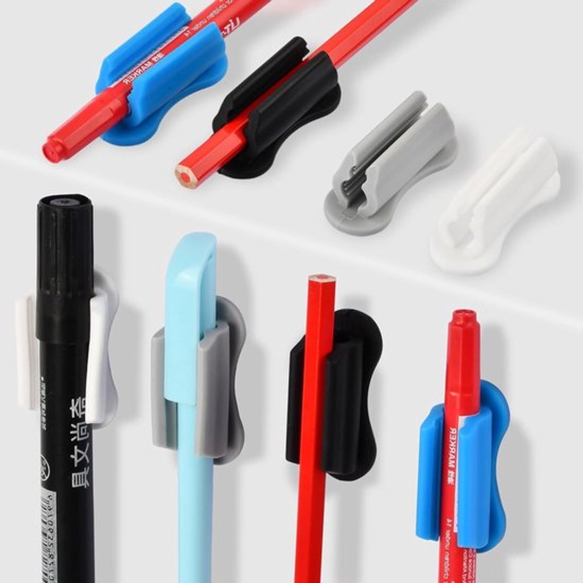 Set van 8 Hechtbare Siliconen Penhouders voor Bureau en Wand - Ideaal voor Thuis, Klaslokaal en Auto (4 Kleuren)