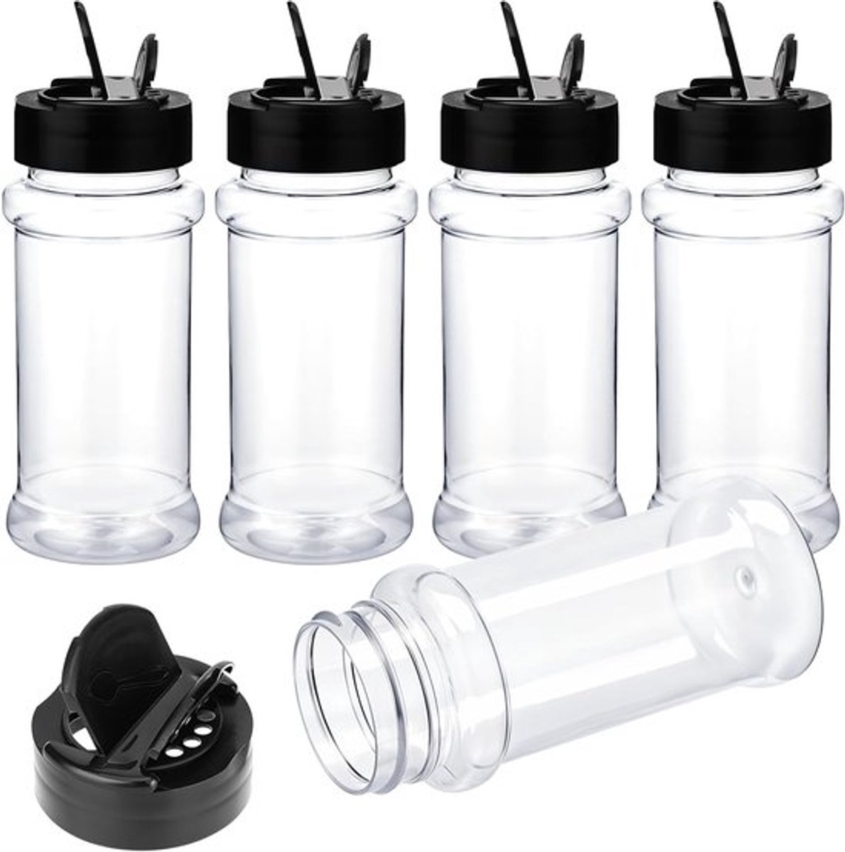 Set van 5 Herbruikbare Plastic Specerijpotjes van 120 ml, Ideaal voor Kruidenshakers en Poeders, Perfect voor Keukenopslag