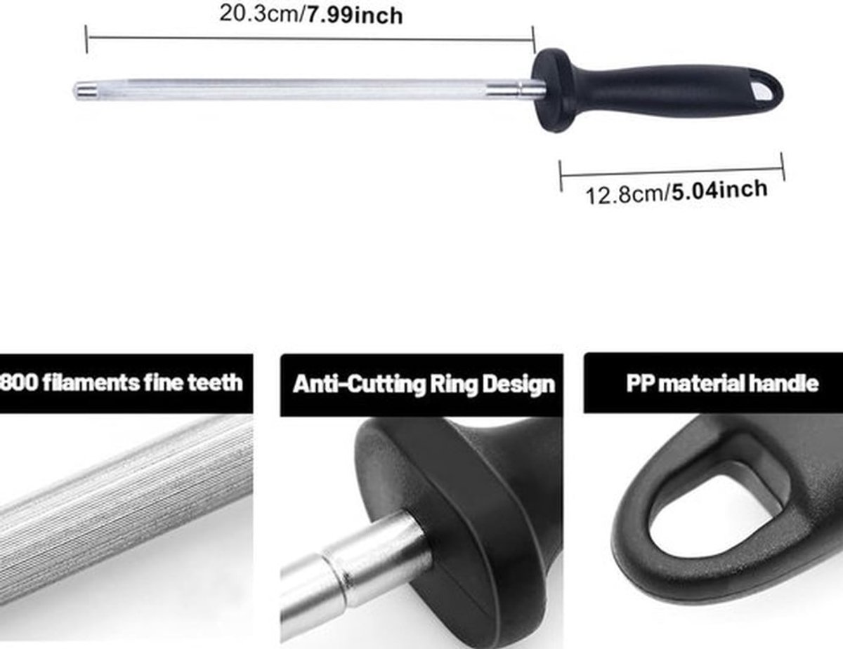 Messenslijper Professioneel - Slijpstaal Koolstofstaal - 33 cm - Ergonomisch - Ophanggat - Hoogwaardige Prestaties