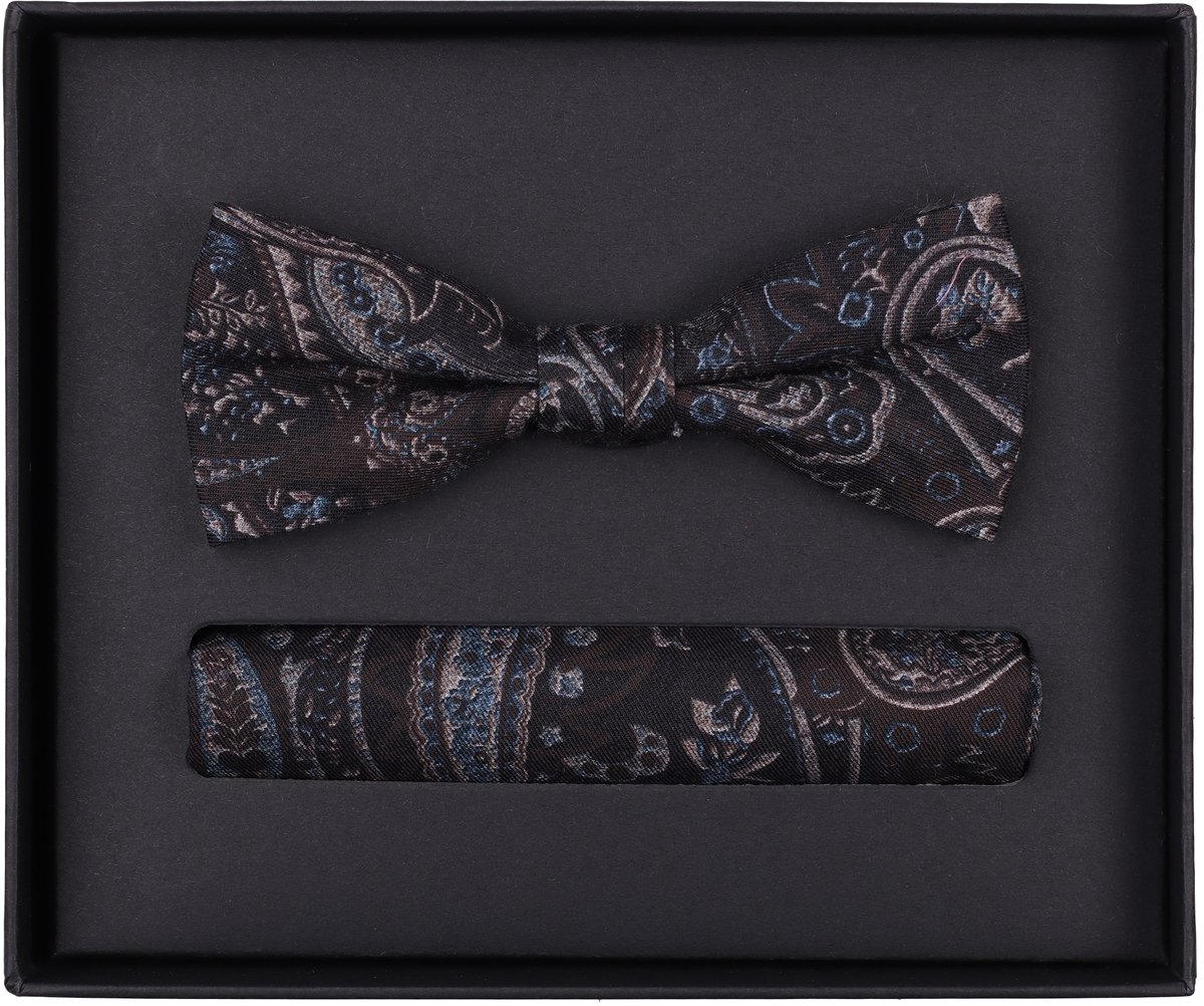VENTI set met vlinderdas en pochet - blauw met rood en wit dessin
