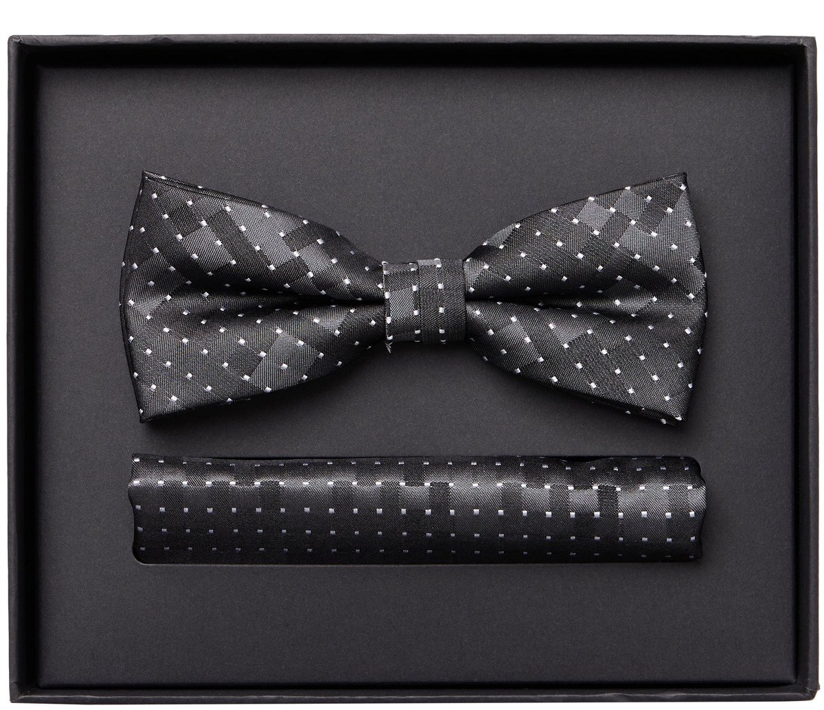 VENTI set met vlinderdas en pochet - grijs - zwart - wit dessin