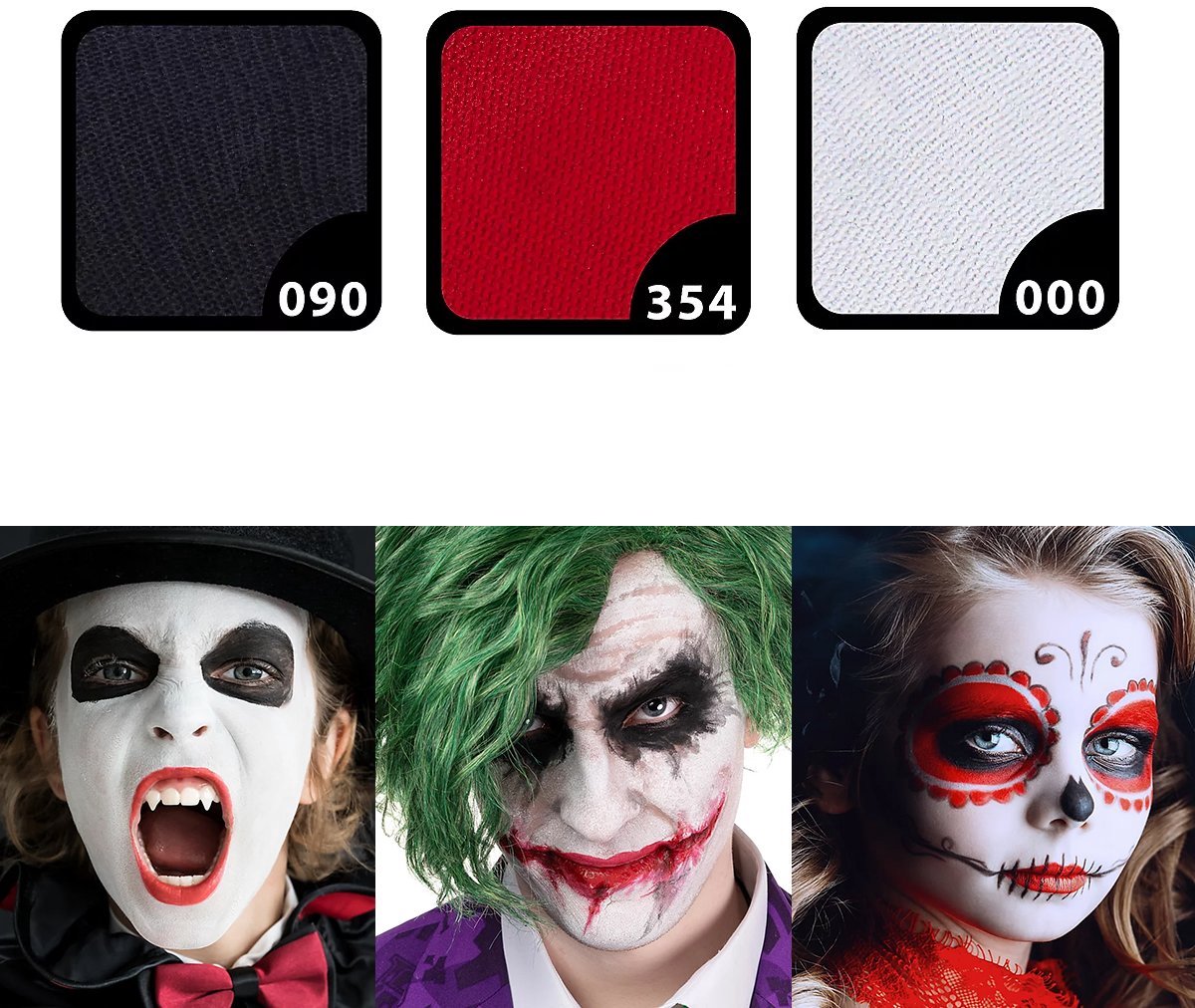 Aqua Make-Up Set Zwart-Wit-Rood - Carnaval Contactlenzen Fasching