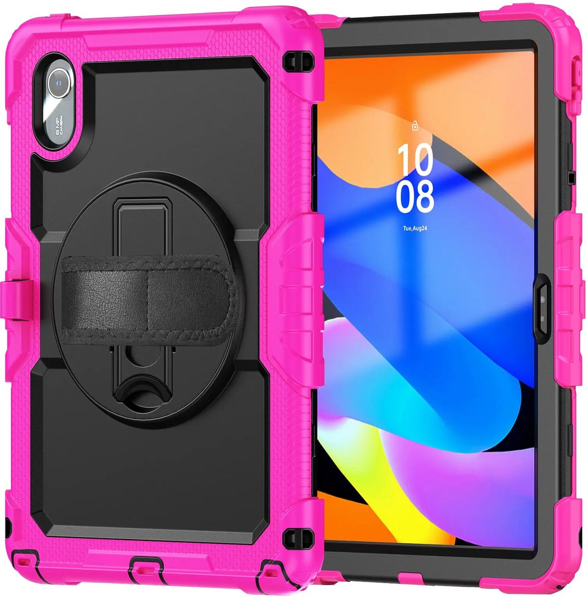 Hoes met ingebouwde Screenprotector Geschikt voor Lenovo Idea Tab / K11 Gen 2 | Inclusief 360° Draaibare Handriem en Schouderriem | Extreme bescherming | Ideaal voor zakelijk gebruik | Roze