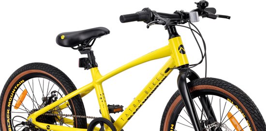 Tatra Bikes Kinderfiets 20 inch, Fiets voor Kinderen van 5 tot 8 jaar met aluminium frame, 6 derailleurversnellingen, schijfremmen, bel, voetsteun, reflectoren (Geel) van Tatra Bikes — afbeelding 4