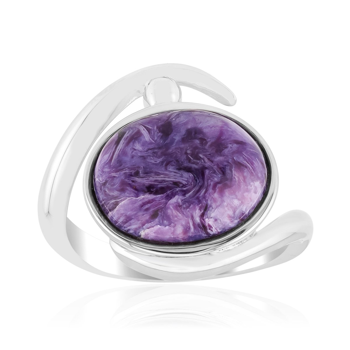 Cavill - Zilveren Ring - 925 Sterling Zilver Gerhodineerd - Ovale Charoiet Cabochon 4,063 ct uit Rusland - Elegante Statement Ring voor Dames