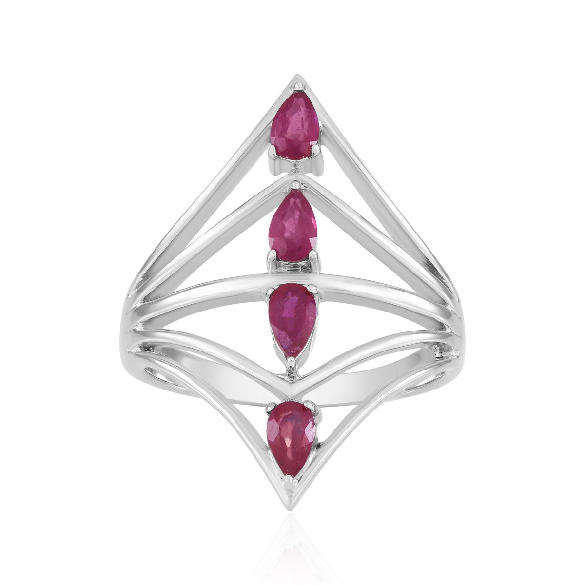 Cavill - Zilveren Ring met Madagaskar Robijnen - 925 Sterling Zilver - 1,102 ct Peervormige Robijn - Elegante Damesring - Luxe Sieraad
