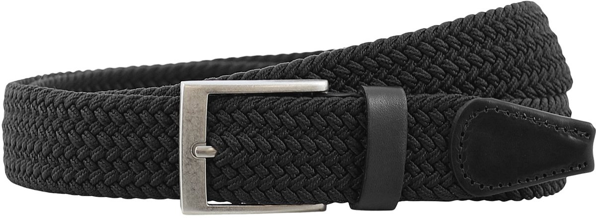 Houtkamp Elastische Riem Zwart – Gevlochten Stretch Broekriem met echt Leer – Riem zonder Gaatjes – Dames & Heren - Lengte totaal 120 cm / Riemmaat 105