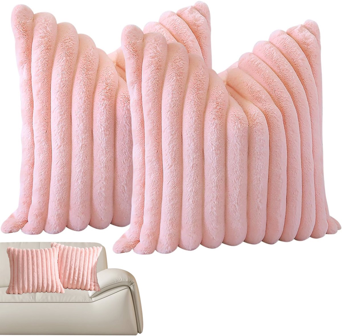 MODFU Kussenslopen 2 stuks 50x50 cm – Zachte pluche & fluweel – Met verborgen ritssluiting – Franjerand – Voor slaapkamer & woonkamer – Roze