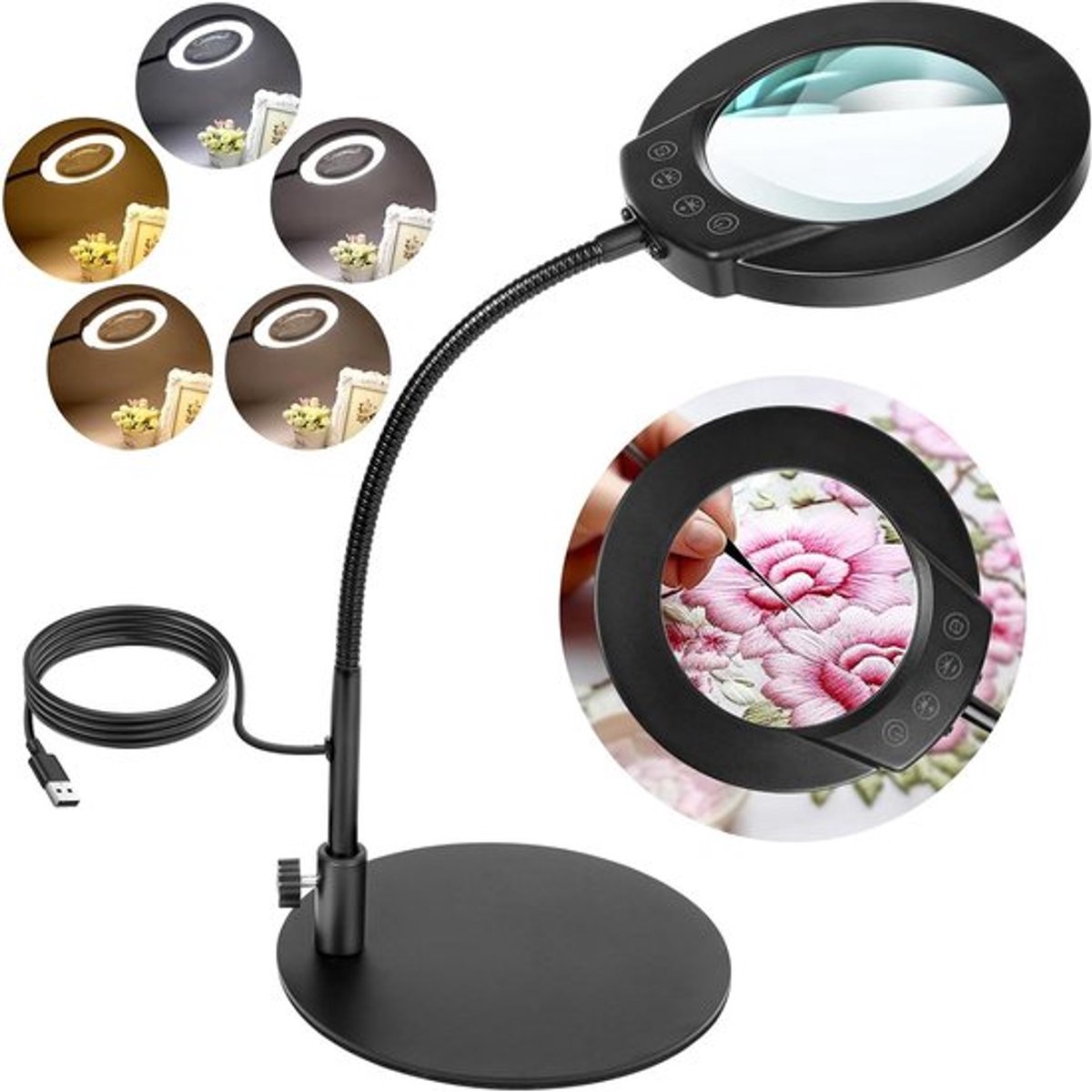 Vergrootglas Met Licht en Standaard - Traploos Dimbare LED-Verlichting - Handwerk Hobby Schilderen