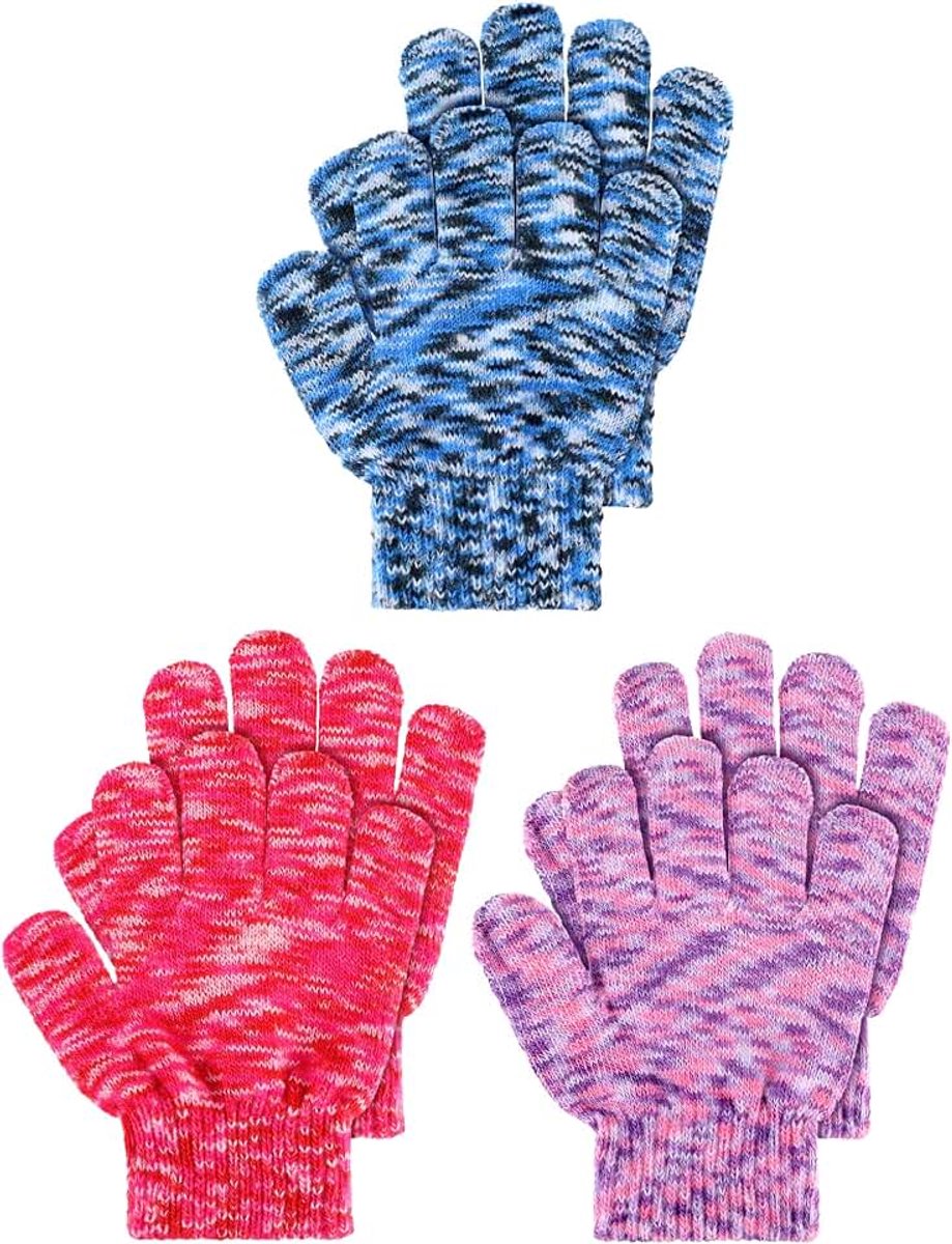 Handschoenen voor kinderen, gebreide handschoenen, elastische wanten, rood, blauw, paars., M