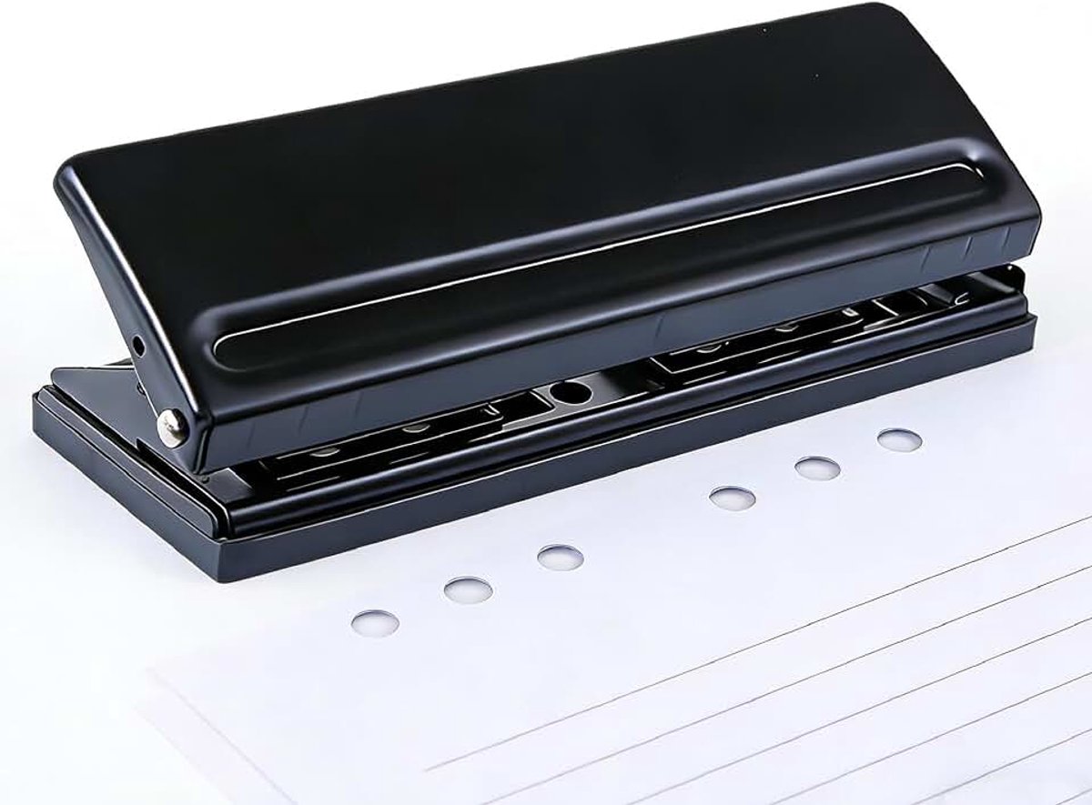6 gaten van metaal, verstelbare metalen perforator met 6 gaten, A5, A6, A7, 6 ringen, met positioneringsmarkering, voor dagplanner, personeel, agenda, bindband, navulpagina's