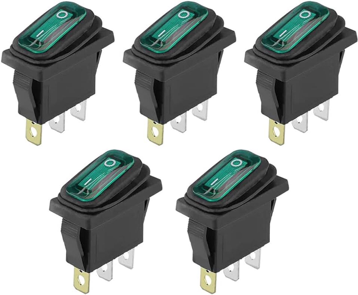 5 Stks Auto Ronde Tuimelschakelaar 12V 20A Groene LED Licht Indicator Waterdichte 3Pin OP OFF SPST Elektrische Controle 35x17.5mm