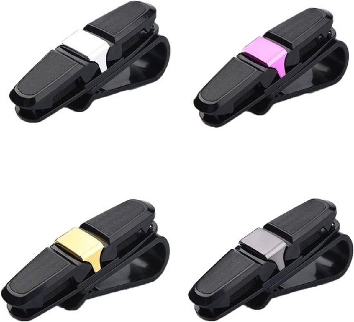 Zonnebrilhouder voor auto - Set van 4 - Handige brillenhouder - Kaartclip inbegrepen