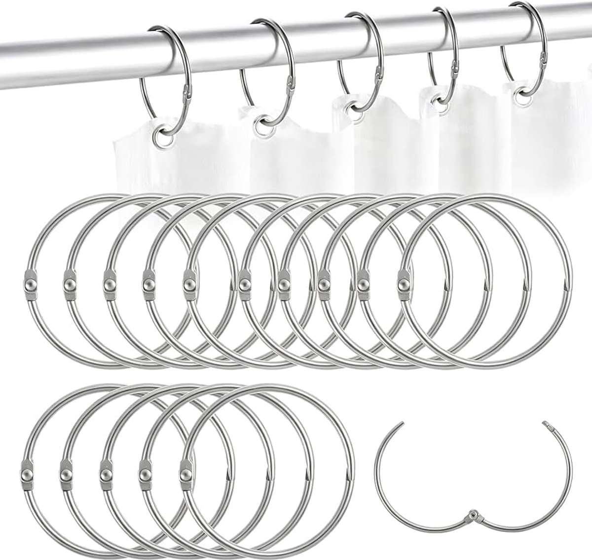 Gordijnringen om te Openen, Metalen Gordijnringen | Hangende Gordijnringen, voor Slaapkamer, Badkamer, voor Douchegordijn en Gordijnstokken, Boekenringen, Openingsontwerp