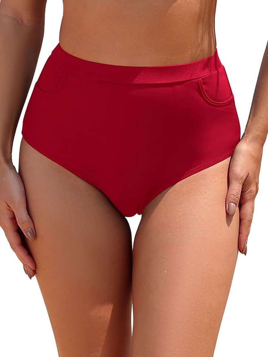 Hoge taille dames zwemshorts badpak buikweg zwart bikinibroek volledige afdekking zwembroek bikini slip met zakken