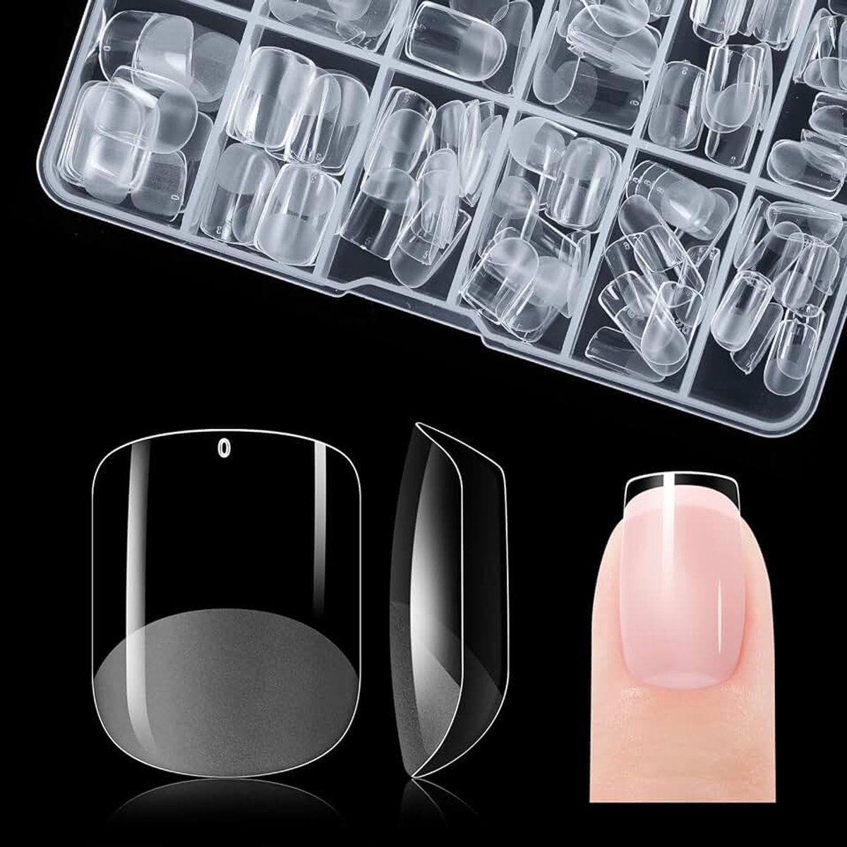 Korte vierkante nageltips voor salon: Gelike EC zachte valse gelnagels tip sterk en langdurig - 240 stuks 10 maten voor doe-het-zelf oefening kunstontwerp thuis