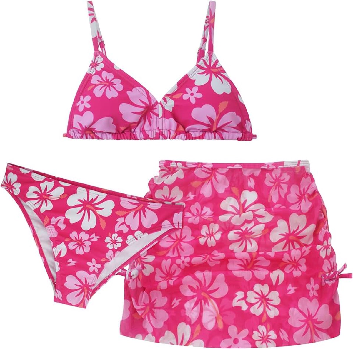 Bikini 3-delig meisjes badpak met bloemen of bladeren print rok zomer strand badmode zonnebescherming badkleding stretch zwempak sneldrogend strandkleding 140 150 160 170