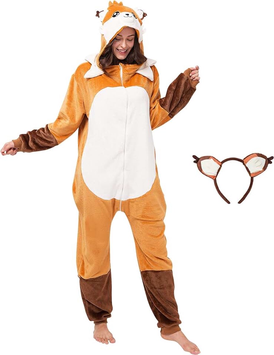 Corimori Faye de vos onesie jumpsuit voor dames en heren, maat 180-190 cm, oranje-bruin