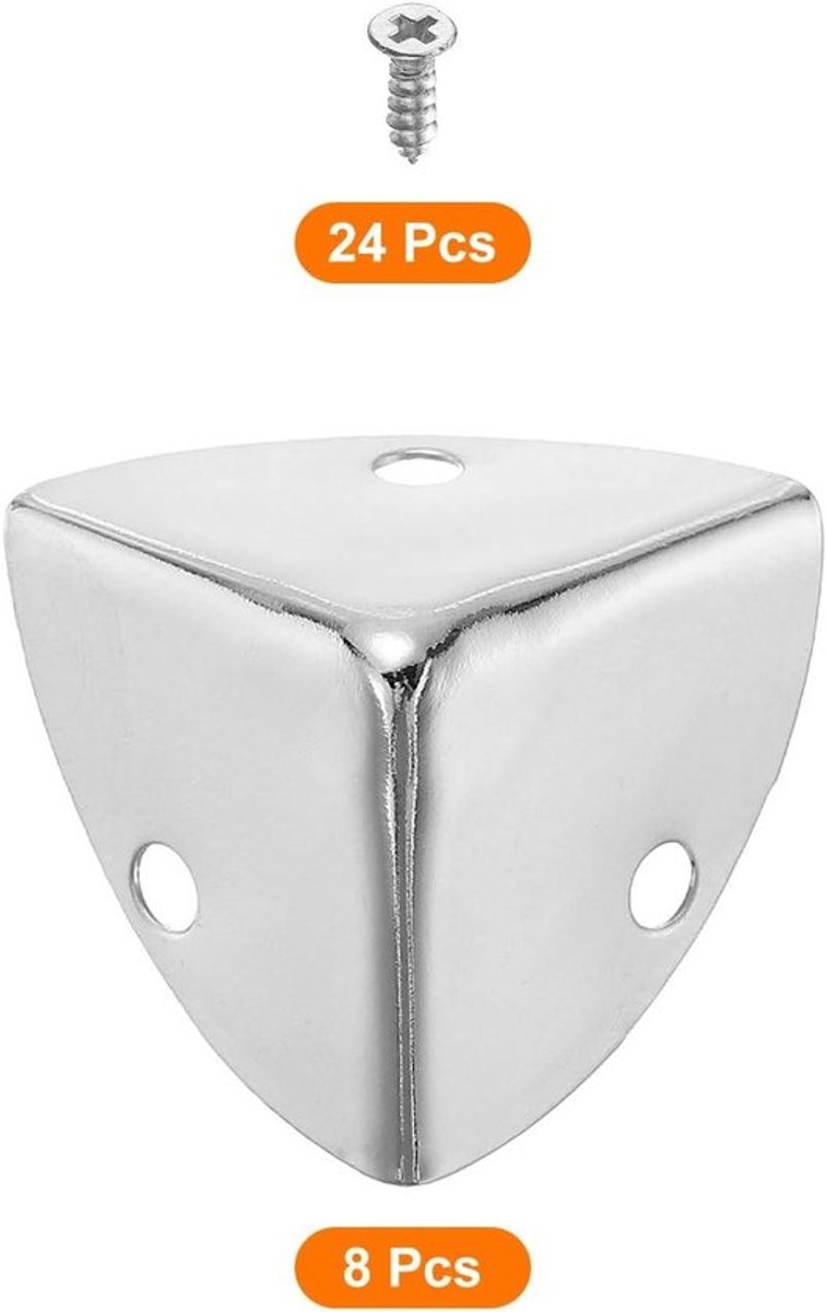 Vintage metalen hoeken 8 stuks, 23 mm - Decoratieve randbescherming met schroeven voor juwelendoos, houten kisten, meubels - Zilverkleurig