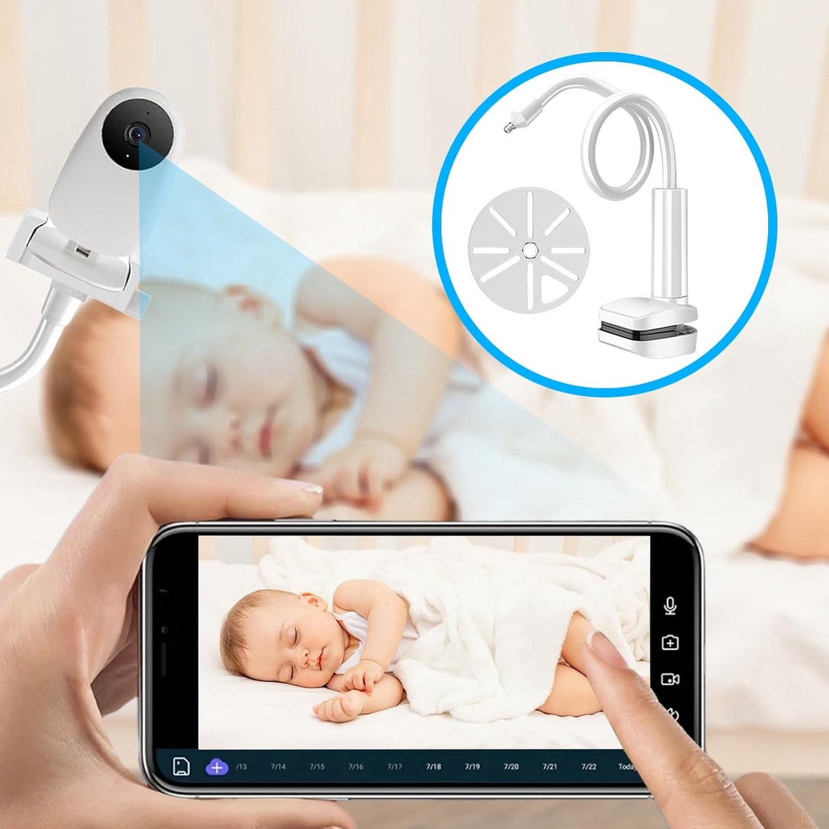 Baby Monitor Houder - Flexibele Camera Arm - Babykamer Toezicht - Boorvrije Klembevestiging - 0.5 Meter Armlengte - Wit