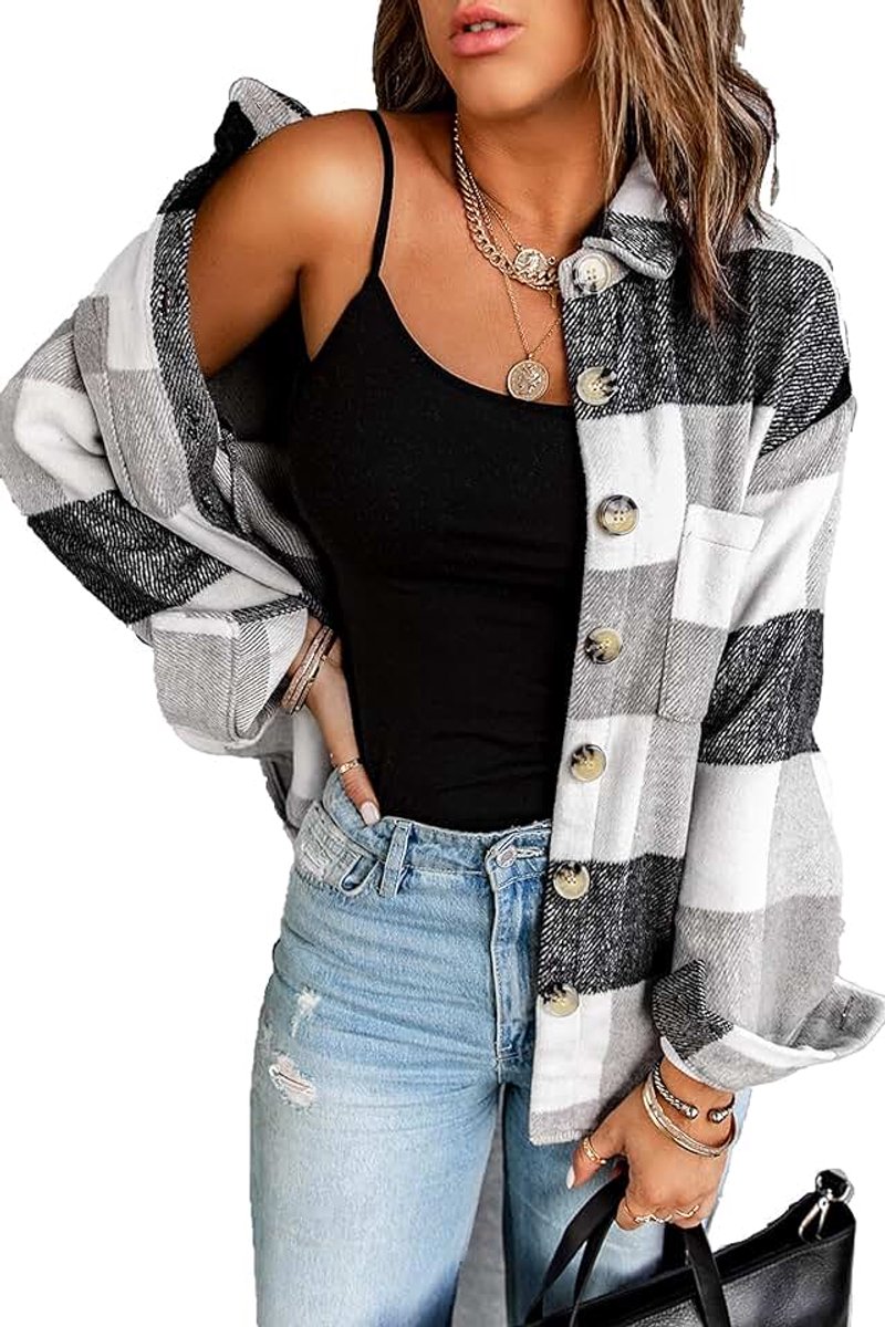 Geruiten jas, overhemdblouse met lange mouwen, flanellen jack