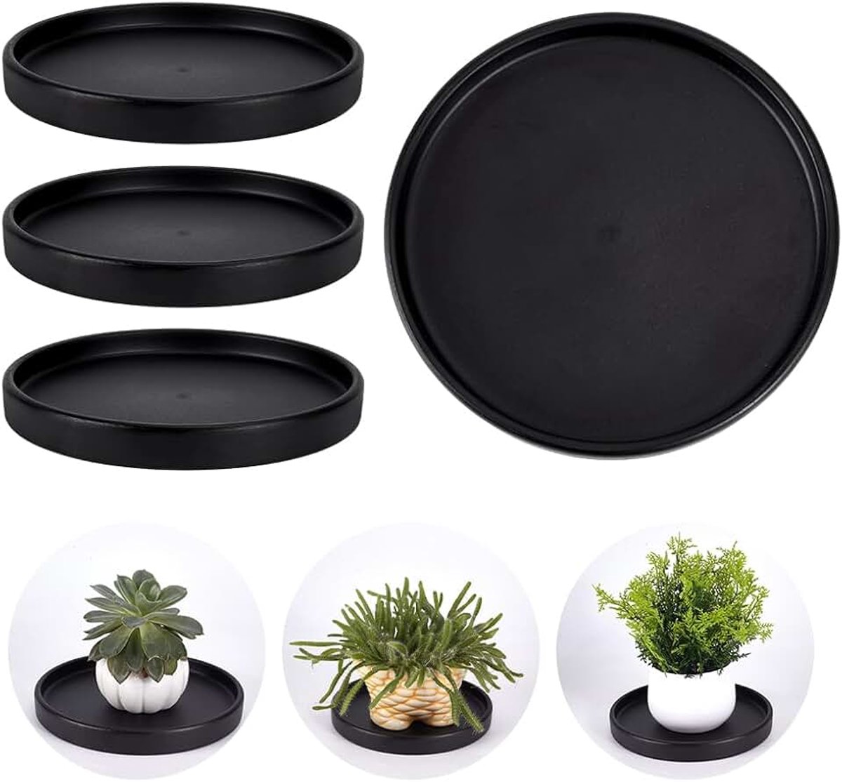 Onderzetters voor planten, 4 stuks, 18,7 x 2,2 cm, plantendruppelkommen, keramische bloempot, basis, multifunctioneel, decoratief dienblad voor binnen en buiten, thuis