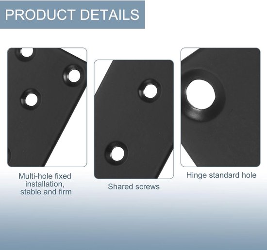 6 sets platte reparatieplaten, 1,6 x 3,15 inch (3,15 cm) plat, roestvrij staal, rechte houder, verbindingsplaat met schroeven voor de reparatie van hoeken van houten meubels, zwart — afbeelding 2