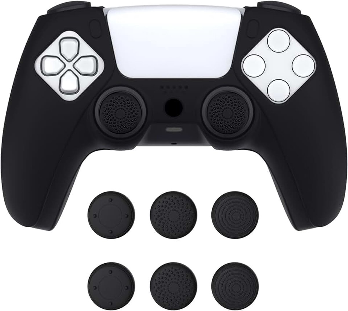 Siliconen Hoes voor ps5 Controller - Antislip Grip, 6 Duim Caps, Dockable Beschermhoes, Comfortabele Touch, Extra Bescherming & Duurzaam Materiaal - Pure Serie (Zwart)