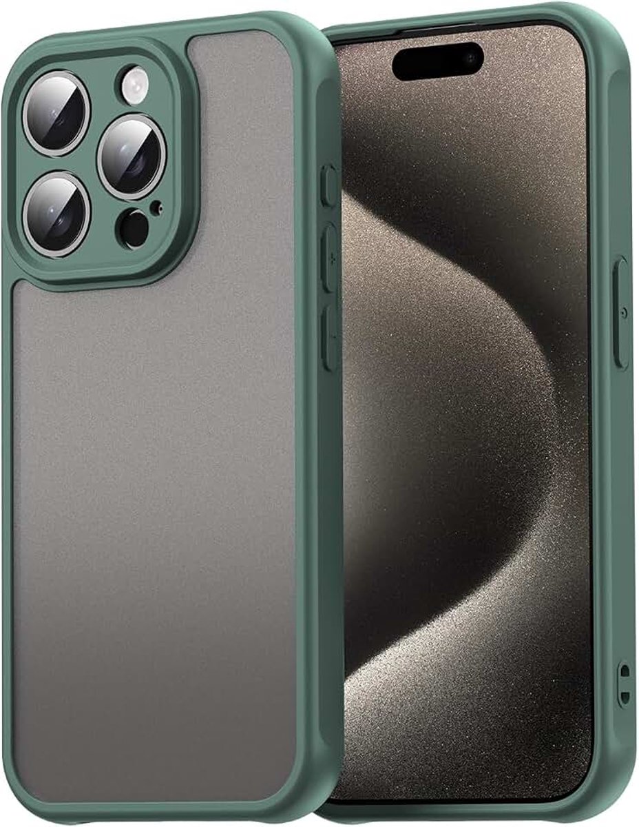 Hoesje voor iPhone 15 Pro doorschijnende hoesjes, matte slanke bumperhoes met militaire bescherming, schokbestendig en robuust pantsertelefoonhoesje voor iPhone 15 Pro, groen