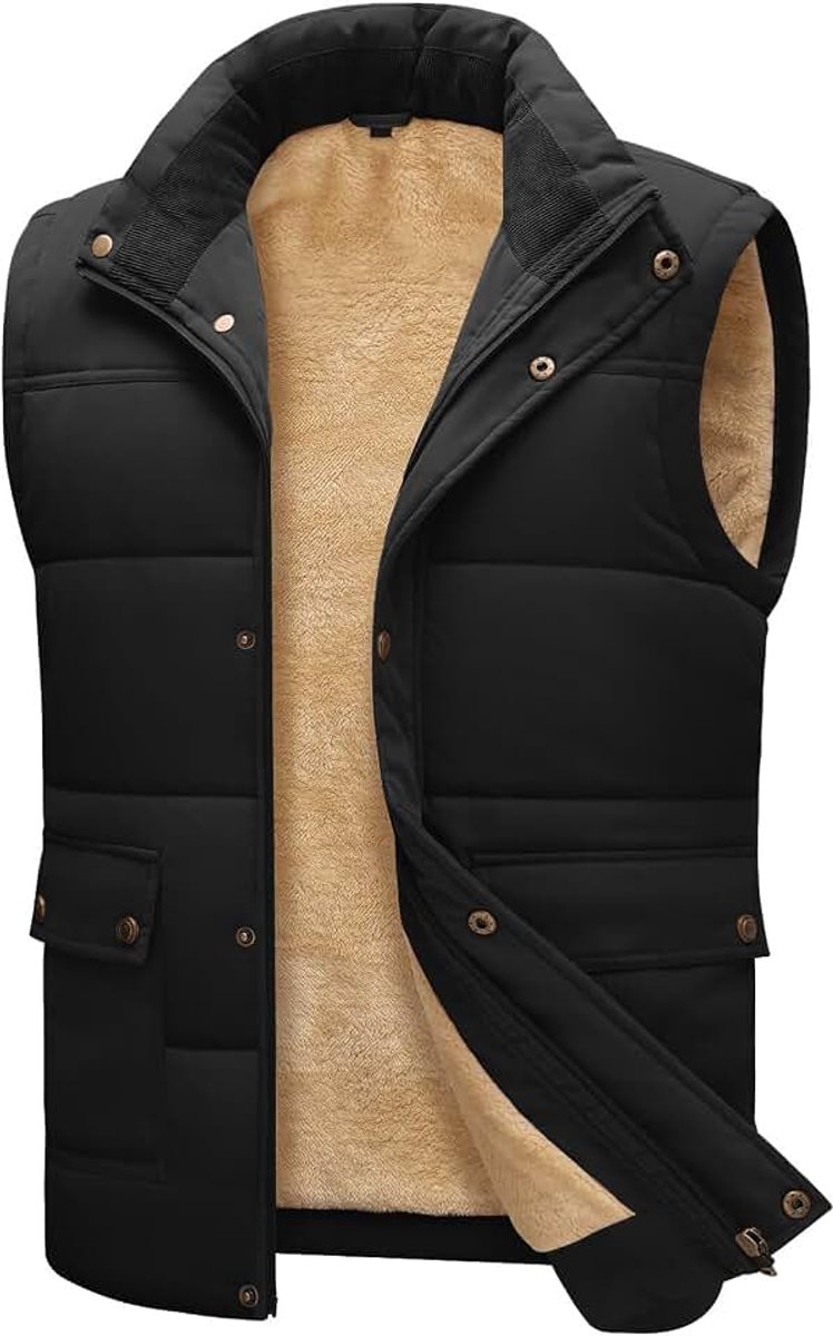 Gilet voor mannen Fleece Body Warmer Gewatteerde Bovenkleding Gilets, Winter Thermische Lichtgewicht Winddicht Mouwloze Jas Rits Warm Vest met Zakken