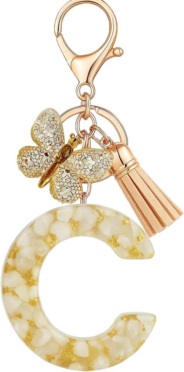 Dames vlinder sleutelhanger met beginletter kwastje sleutelhanger cadeau dames sleutelhanger decoratie voor tas rugzak A-Z
