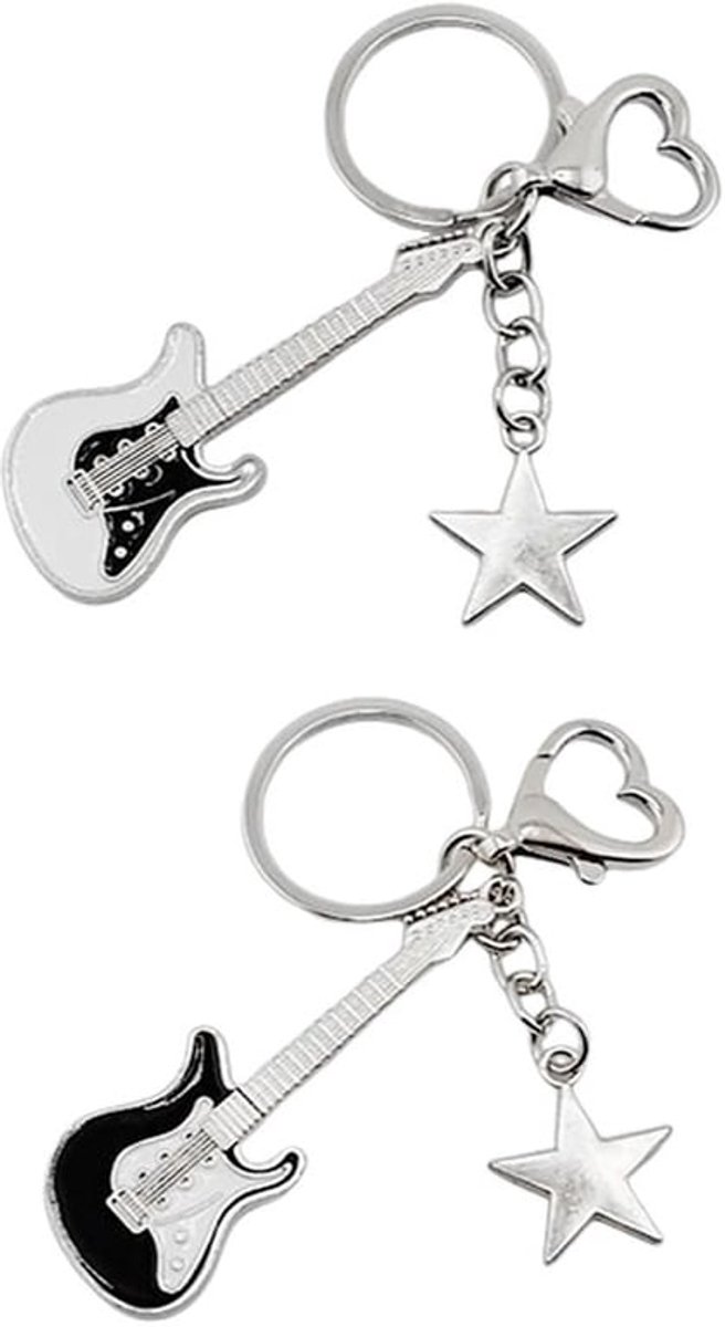- Gitaar Sleutelhangers - Retro Sleutelhanger Set - Perfect voor Muziekliefhebbers - Zwart en Wit - Uniek Ontwerp - Geschikt voor Mannen en...