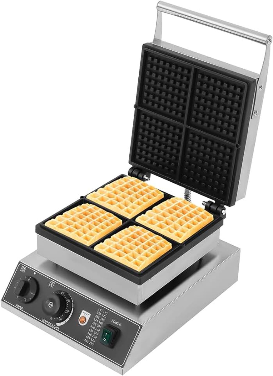 Wafelijzer met bakplaten met antiaanbaklaag, wafelijzer voor Belgische hartjes, wafels met roestvrijstalen behuizing, 50-300 °C traploos (4 stuks)