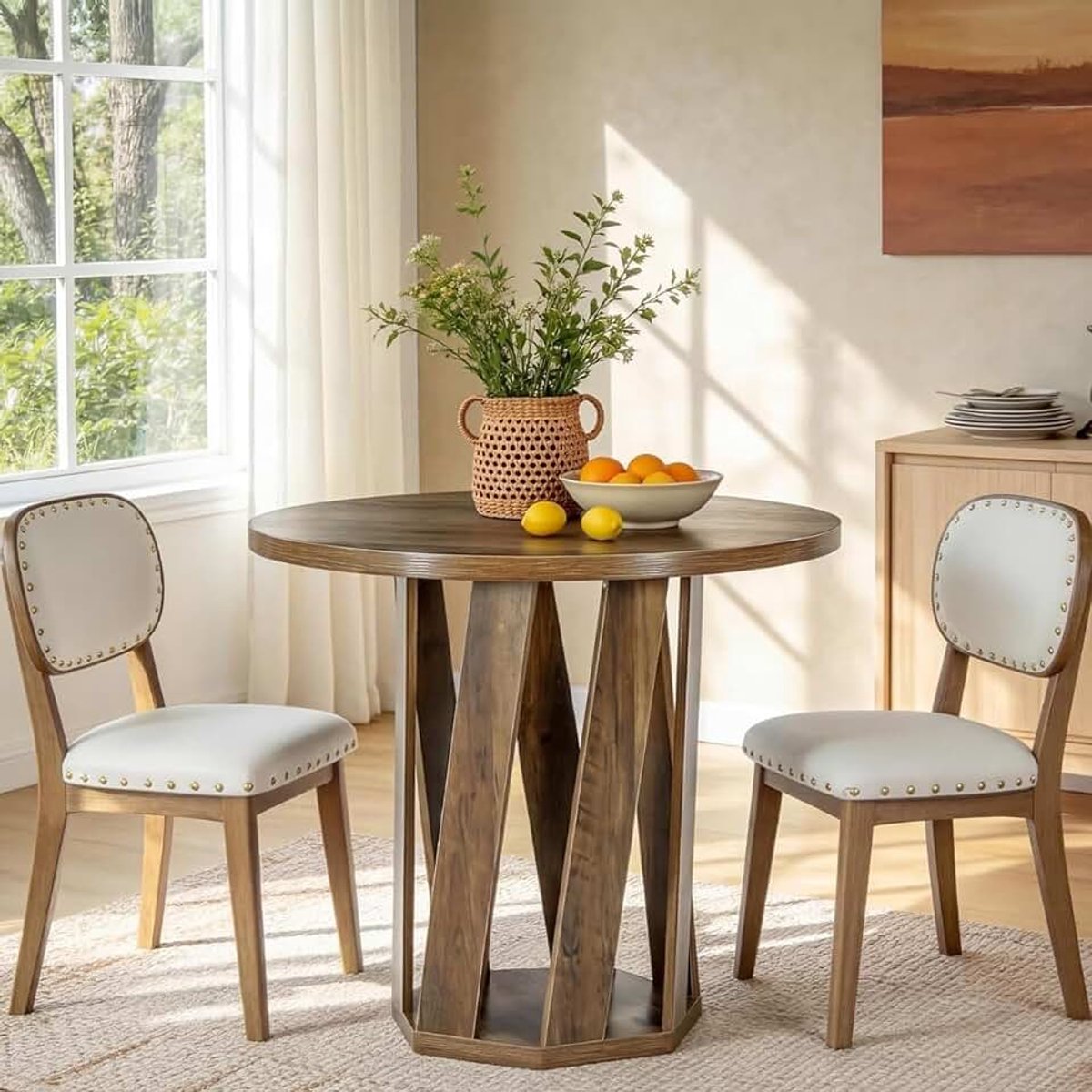 Kleine Ronde Eettafel voor 2-4 Personen, 80 cm Rustieke Houten Keukentafel in Landelijke Stijl, Ideaal voor Eetkamers, Kleine Ruimtes en Woonkamers, Rustiek Bruin
