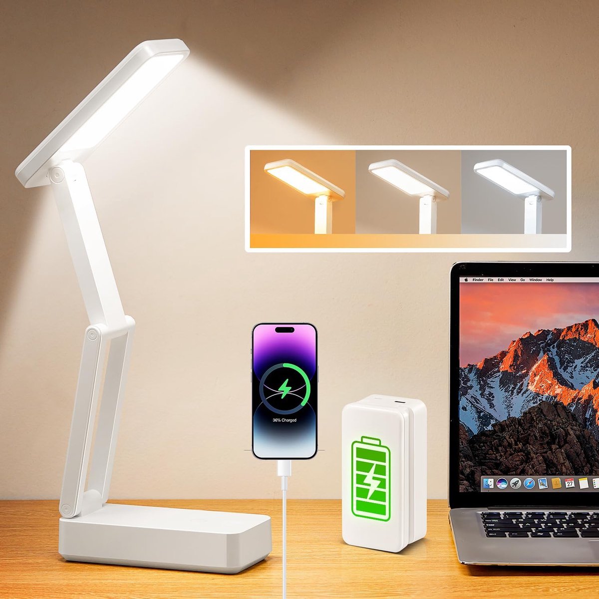 Oplaadbare Draadloze Lamp - 6000mAh Batterij - 3 Kleuren & Dimbaar - USB Oplaadpoort & 45min Timer - Draagbaar - 1 Stuk
