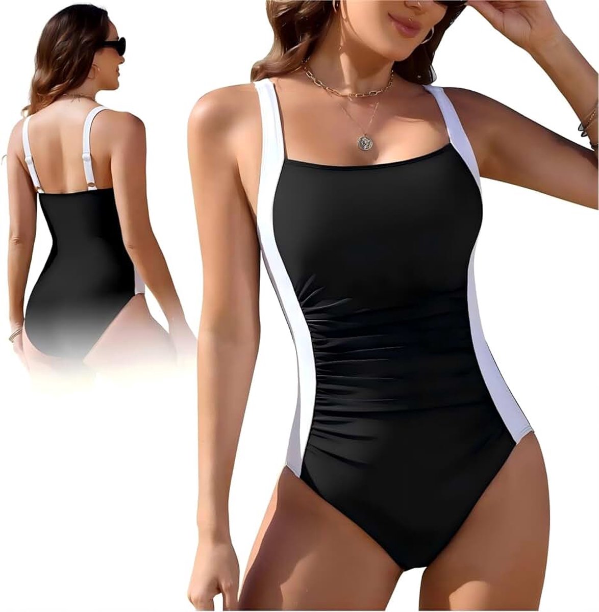 Badpak voor dames, sexy badmode met gevoerde push-up, buikcontrole, slim fit badpak, verstelbare bandjes, zwembad, strandkleding voor het strand