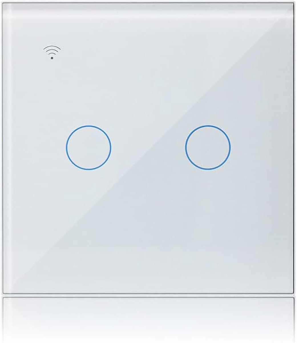 Lichtschakelaar Touch WIFI 2 Bende 1 Weg 220V Compatibel met Alexa, Schakelaar Licht Glas Screen Wandschakelaar Tuya Smart Life App Bediening Wit | Intelligente lichtschakelaar Tuya/Smart Life app-bediening, timerfunctie