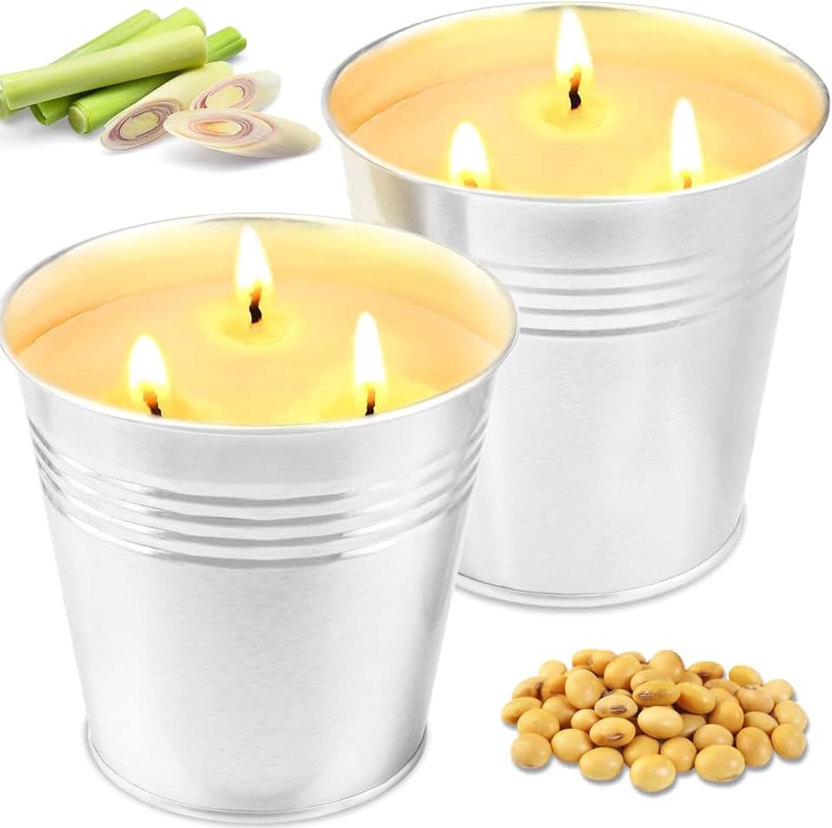 Kaars voor buiten, groot, 2 x 450 ml, natuurlijke sojawas, citroellakaars, tuin, met 3 lonten, citronella-geurkaars, binnen, beste cadeau voor camping, picknick, terras