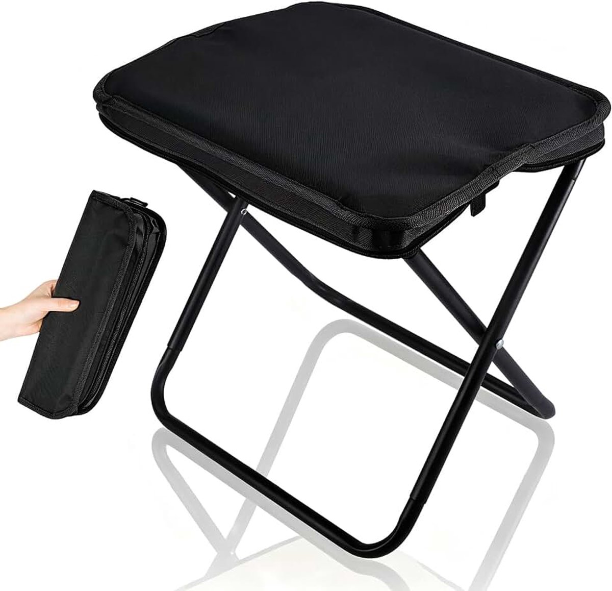 Klapkruk, 33 × 27 × 30 cm, campingkruk, draagbaar, inklapbaar, draagbaar, inklapbaar, ultralicht, voor reizen, picknick, trekking, vissen, tuin (zwart)