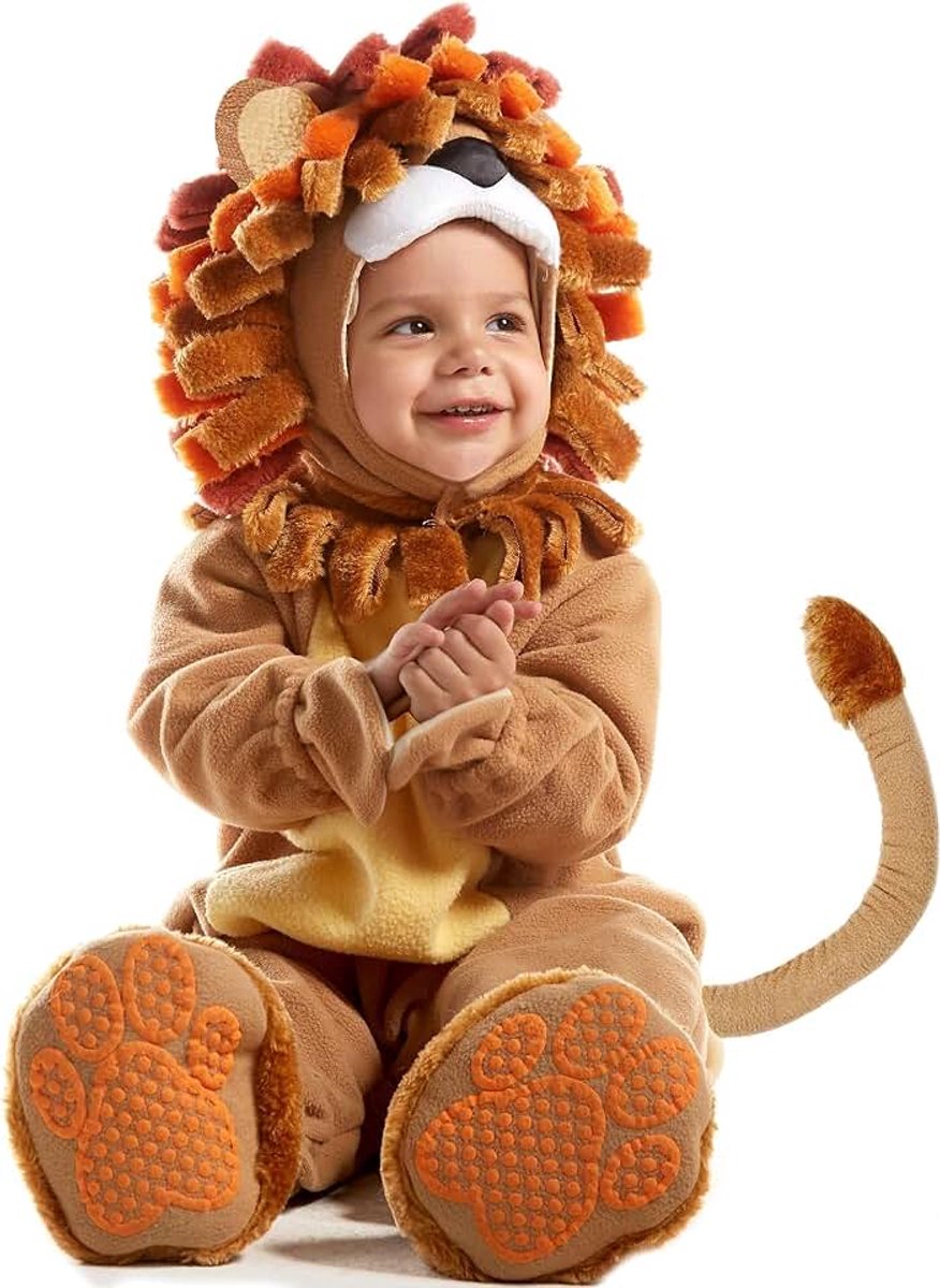 Creations Babykostuum met bruine leeuw, realistisch, met enkellaarsjes voor Halloween, feestjes met dierenthema