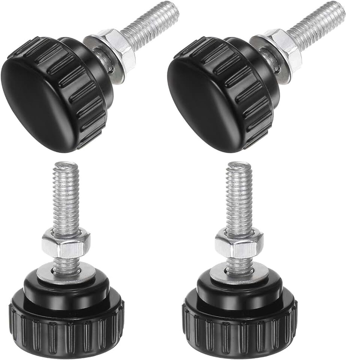 Sets M6 x 20 mm gekartelde handgrepen buitendraad schroeven gekartelde kop moeren sluitringen, handgreepknop vergrendeling 25 mm handgrepen kop kunststof schroeven gekartelde kop, zwart