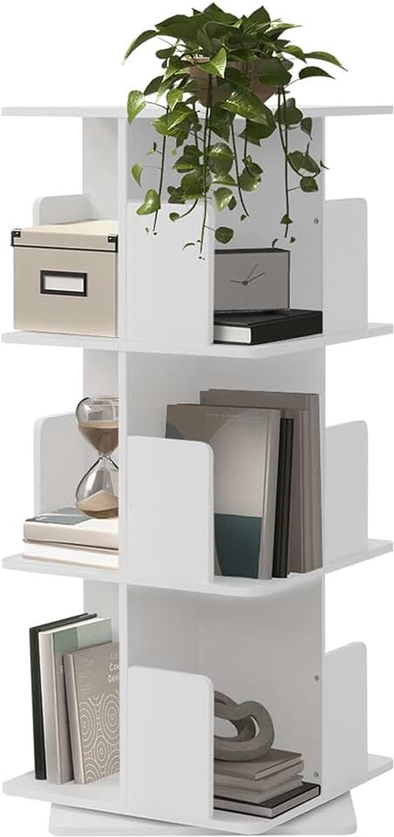 Draaibare Kinderboekenrek 3 Niveaus 12 Vakken Wit 40x94x40 cm Vrijstaand Speelgoed Opbergruimte 360 Graden Rond Draaiend Decoratief Meubel Kinderkamer Woonkamer Kantoor Speelkamer Opbergkast