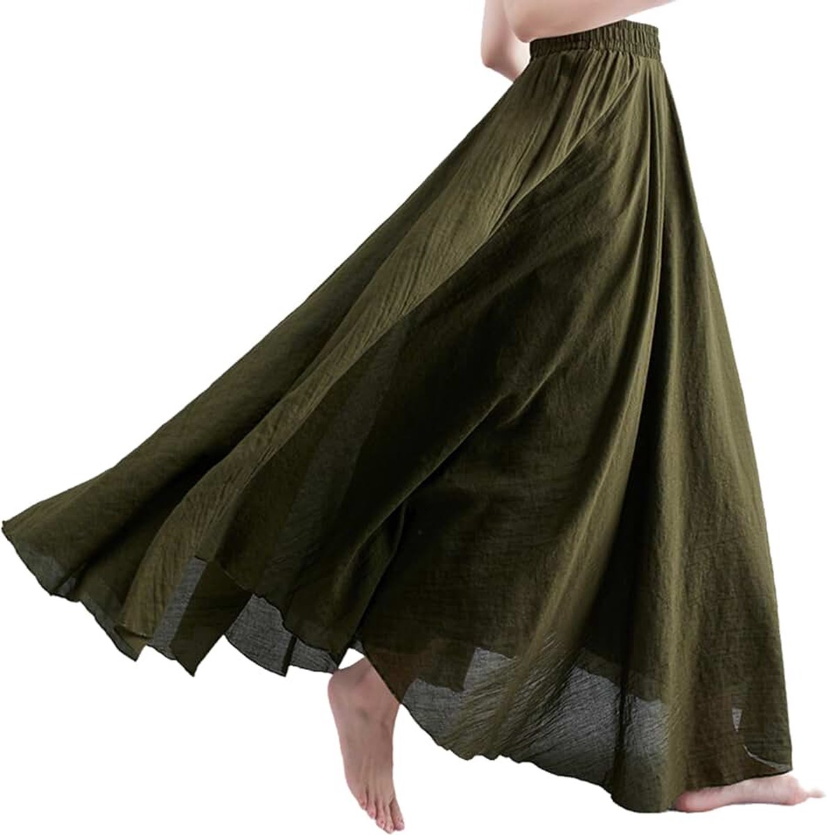 Katoenen linnen rok voor dames, elastische taille, lange vloeiende casual maxi-rok voor zomer, strandvakantie