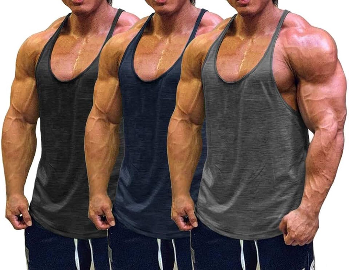 Cmdr Stringer, tanktop voor heren, Y-vormige rug, bodybuilding, sportschool, fitness, verpakking van 1 of 3 T-shirts