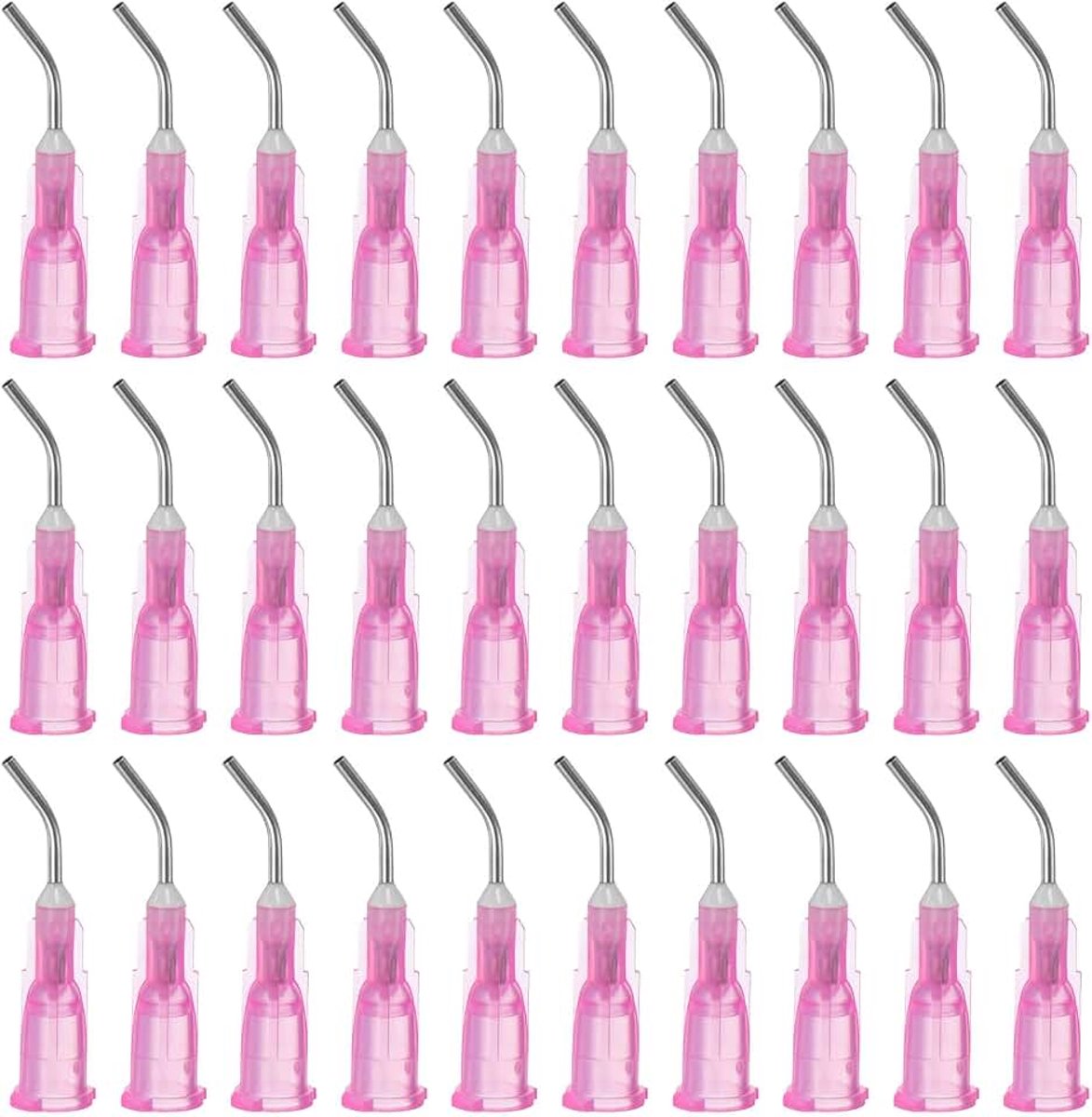 Doseernaalden met stompe punt, 18 gauge 45 graden gebogen doseertips 0,45 inch haaknaald met luer-elleboog, roze