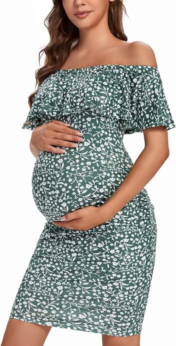 Casual met schoudervrijheid, ruches, mouwloos, bodycon, zwangerschapsmode, zomer
