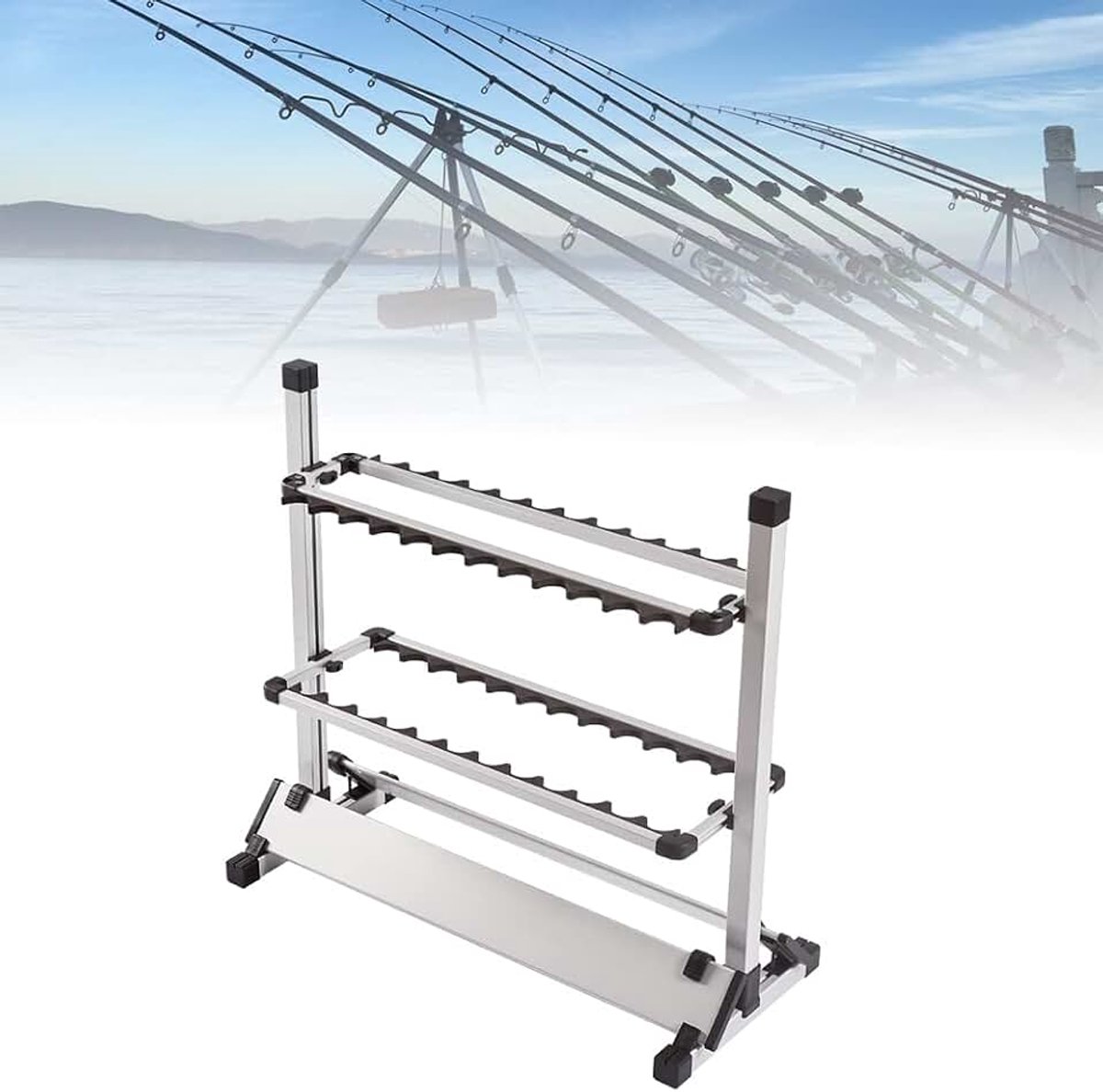 Hengels staand, 24 hengelstandaard hengelhouder aluminiumlegering hengelhouder hengelsteunen 72 x 32,5 x 72 cm hengelstandaard draagbaar met rubberen afdichting, wit